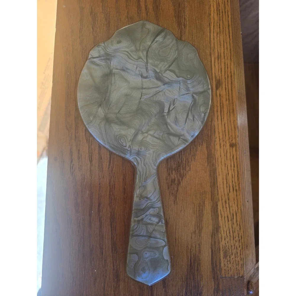 Art Deco Bakelite Green Marbleized Hand Held Vanity Mirror